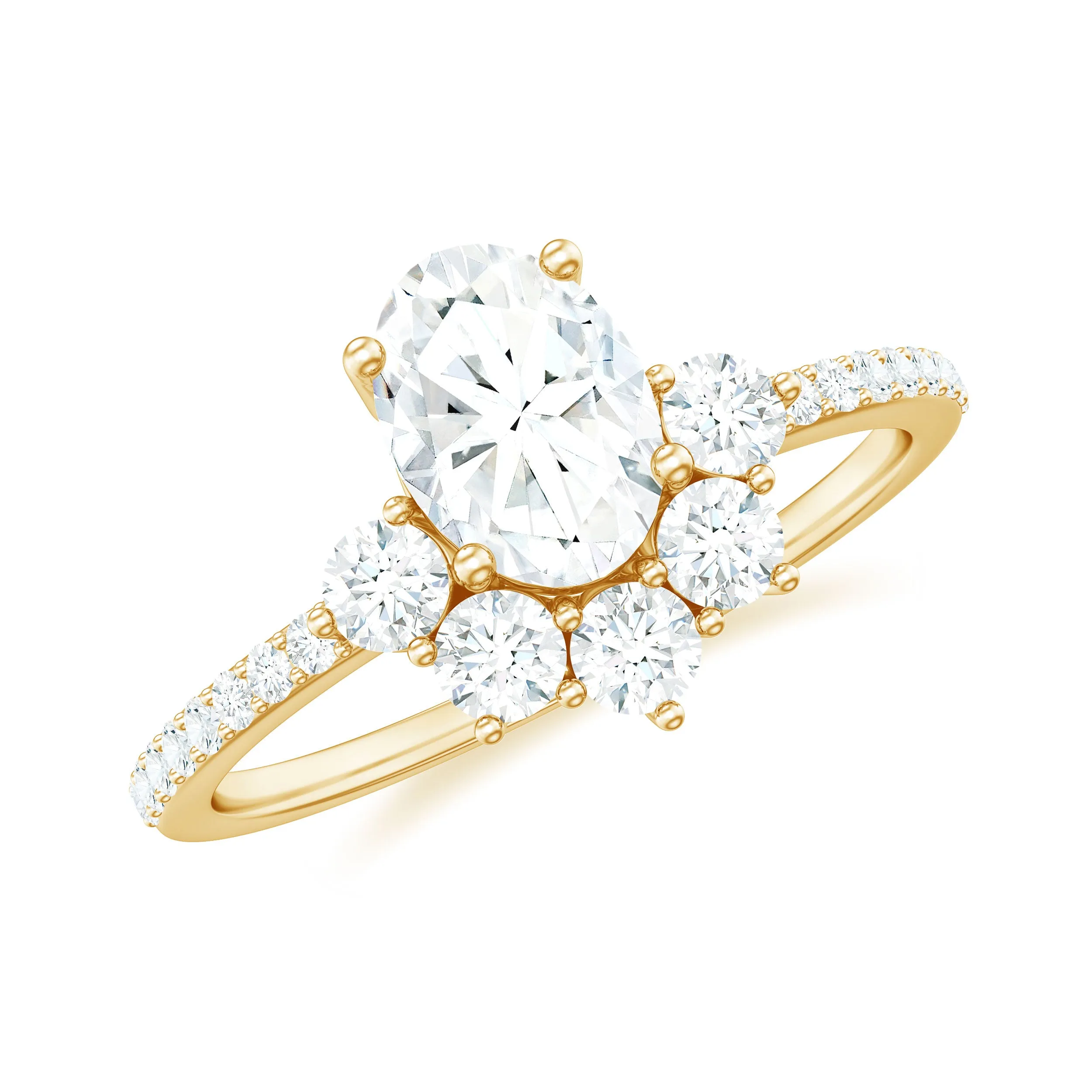 1.75 Carat Oval Moissanite Half Halo Engagement Ring in Gold