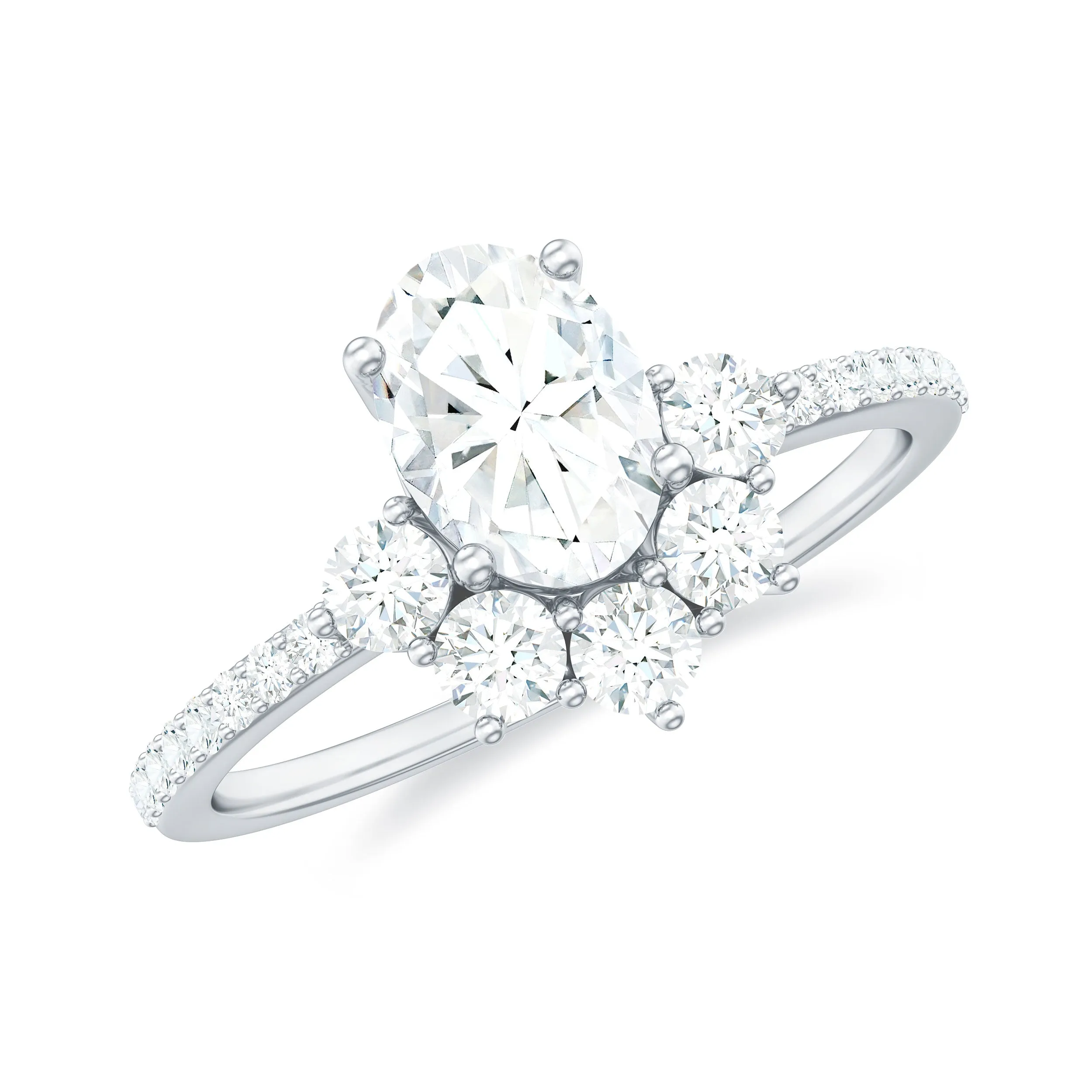 1.75 Carat Oval Moissanite Half Halo Engagement Ring in Gold