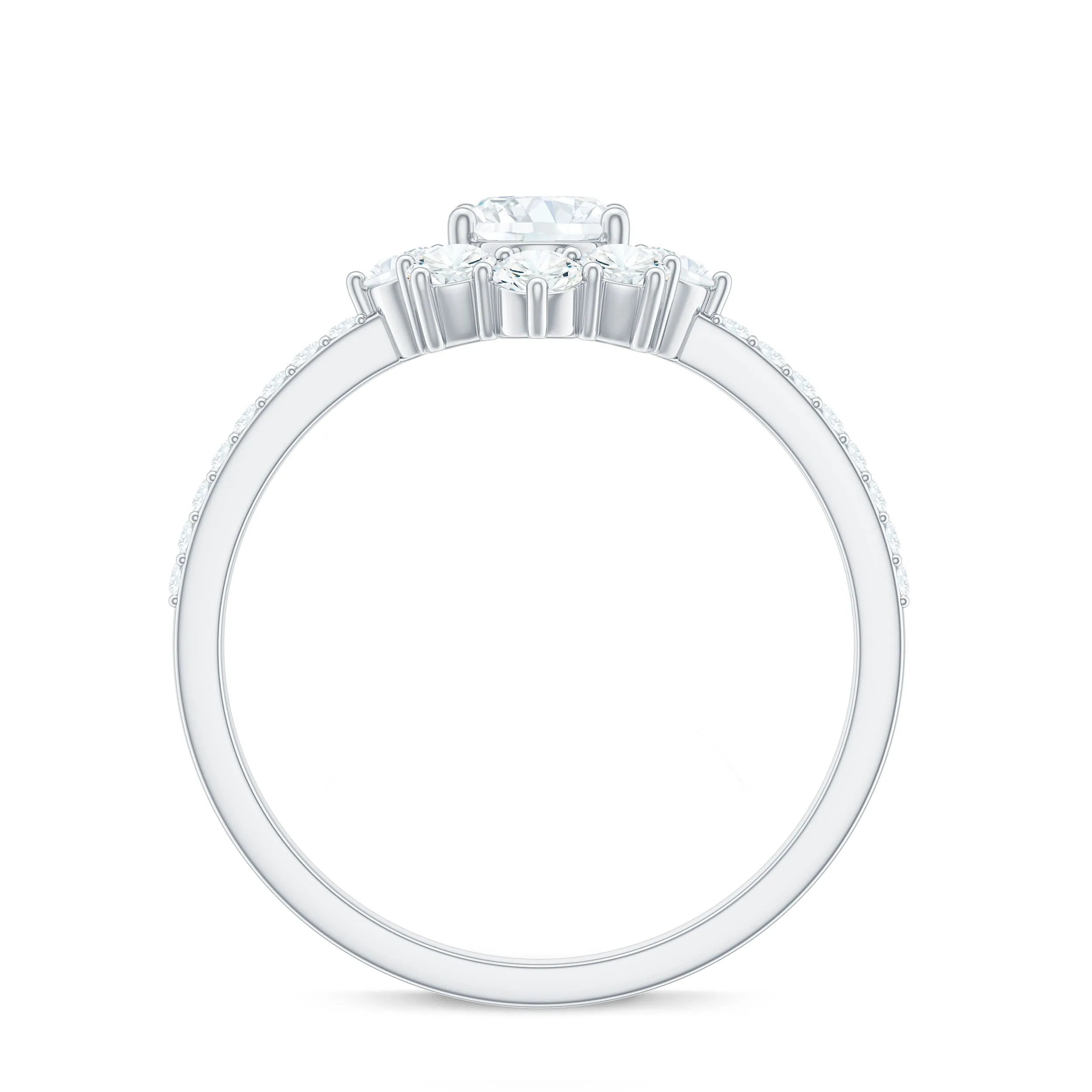 1.75 Carat Oval Moissanite Half Halo Engagement Ring in Gold