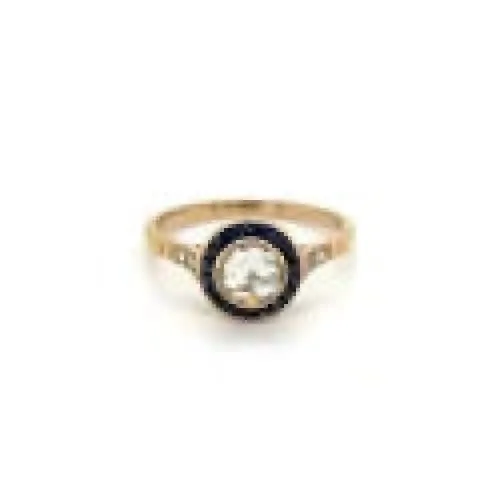 18K YG .50ct Rose Cut Diamond, .62tcw Sapphire & .06tcw Diamond Ring Regard Jewelry Austin, Texas