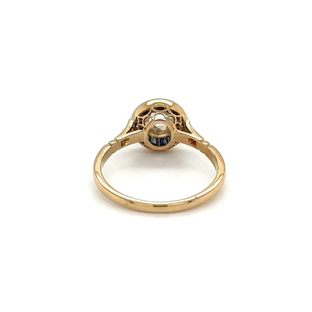18K YG .50ct Rose Cut Diamond, .62tcw Sapphire & .06tcw Diamond Ring Regard Jewelry Austin, Texas