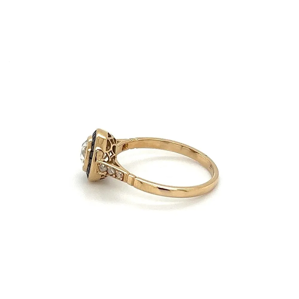 18K YG .50ct Rose Cut Diamond, .62tcw Sapphire & .06tcw Diamond Ring Regard Jewelry Austin, Texas