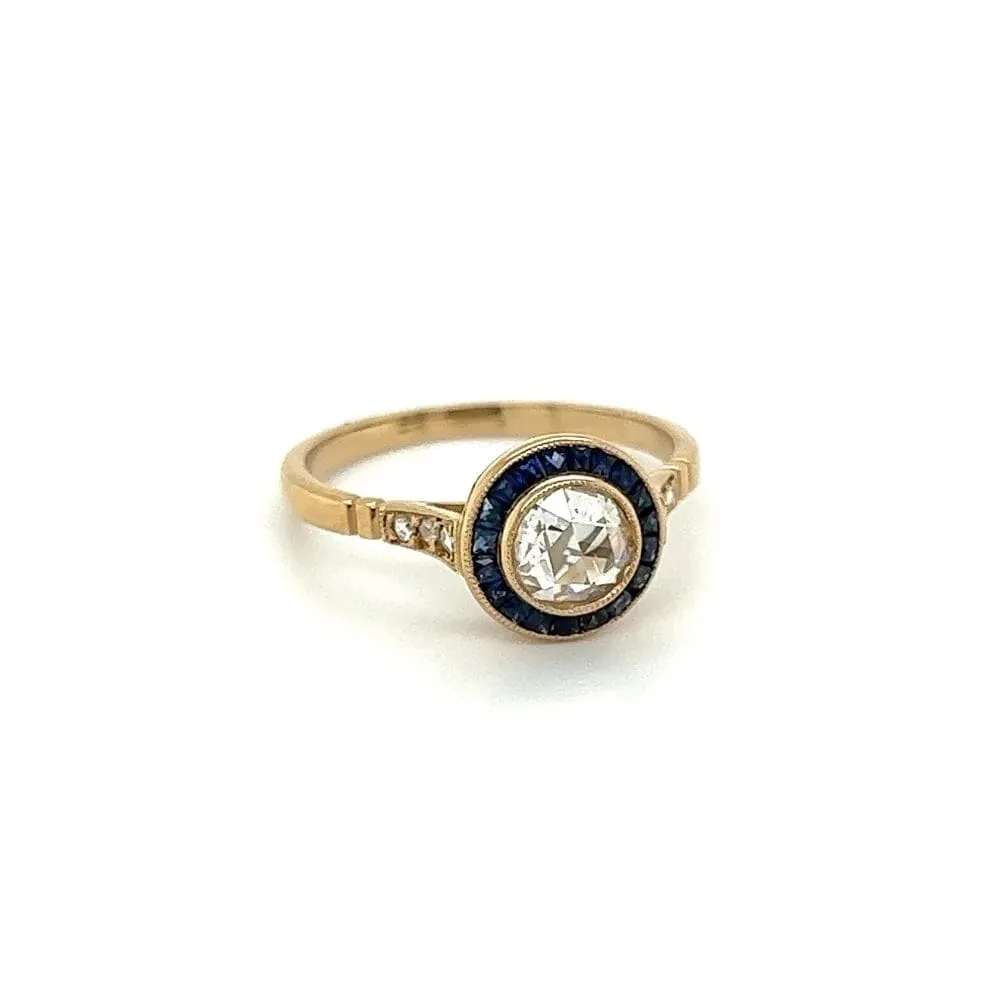 18K YG .50ct Rose Cut Diamond, .62tcw Sapphire & .06tcw Diamond Ring Regard Jewelry Austin, Texas