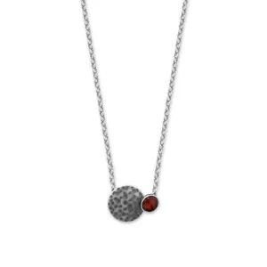 18"   2" Oxidized Hammered Disk and Round Amber Necklace
