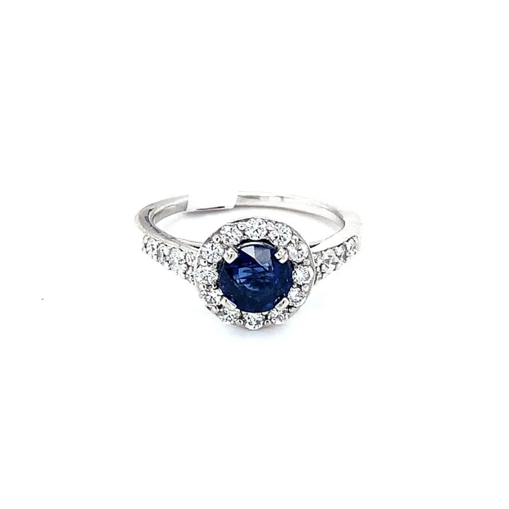 1CT BLUE SAPPHIRE WITH DIAMONDS SET 14KW REGARD JEWELRY AUSTIN, TX.