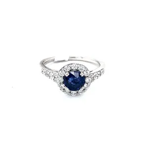 1CT BLUE SAPPHIRE WITH DIAMONDS SET 14KW REGARD JEWELRY AUSTIN, TX.