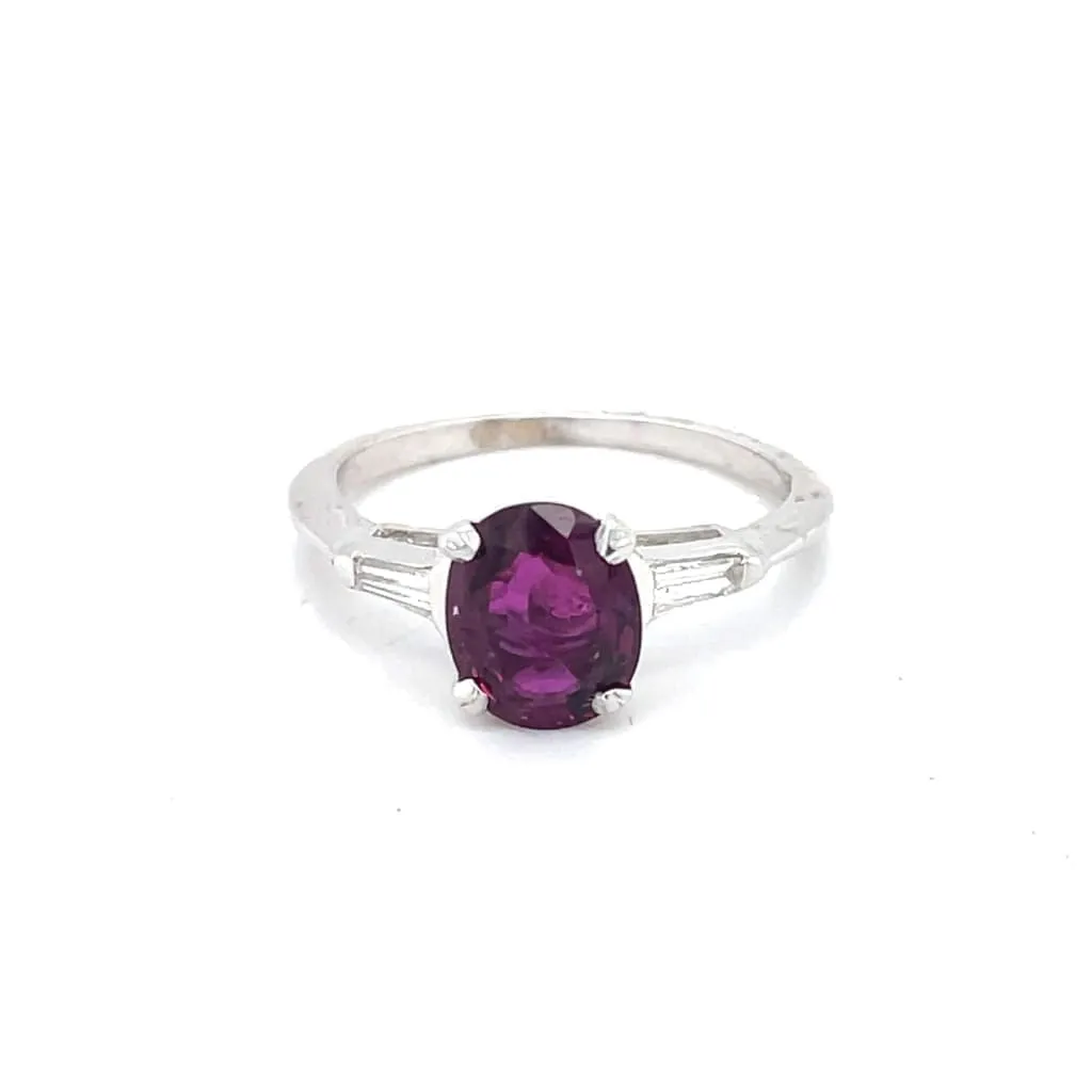 2 Carat Oval Ruby Set With 2 Diamond Baguettes With a 14k White Gold Ring Regard Jewelry Austin,
