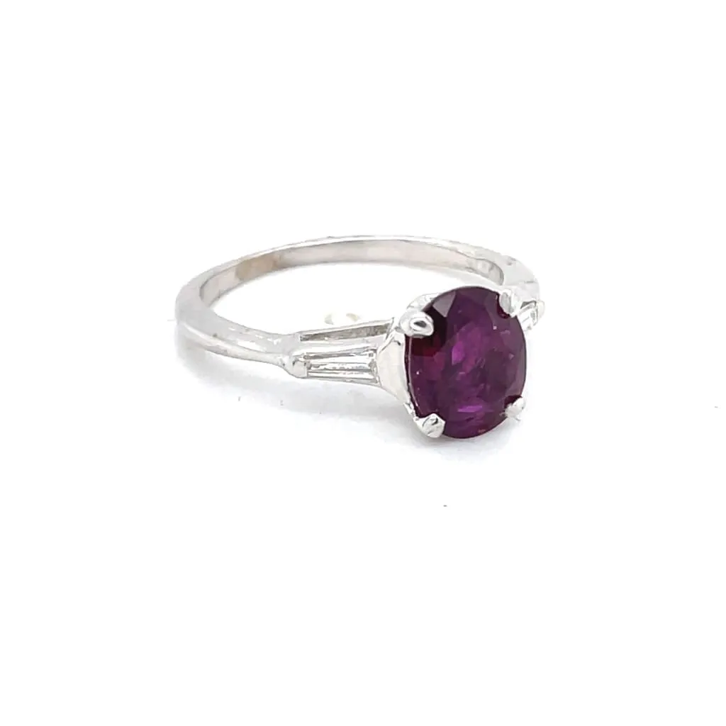 2 Carat Oval Ruby Set With 2 Diamond Baguettes With a 14k White Gold Ring Regard Jewelry Austin,