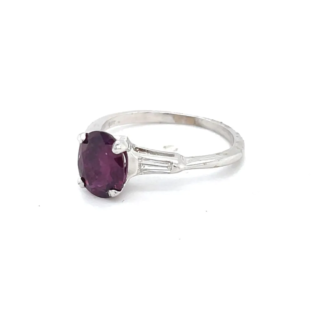 2 Carat Oval Ruby Set With 2 Diamond Baguettes With a 14k White Gold Ring Regard Jewelry Austin,