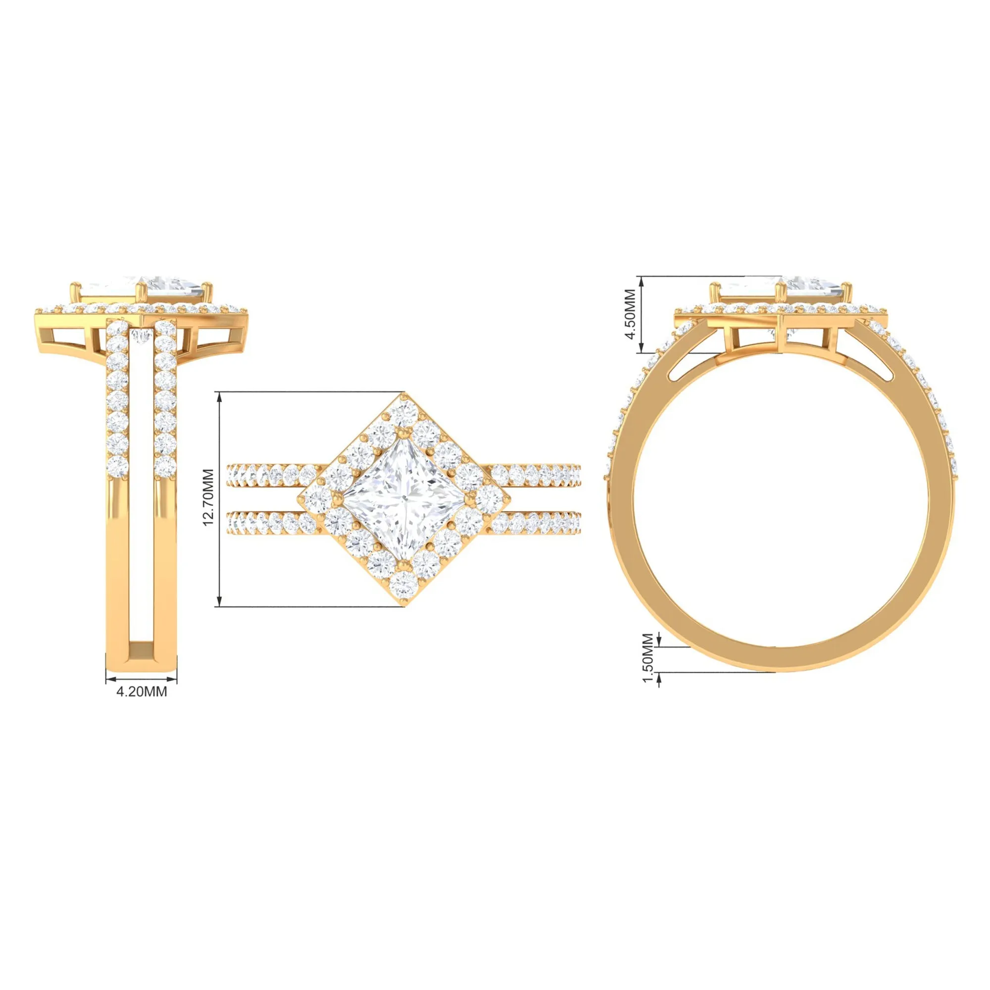 2.50 CT Princess Cut Zircon Double Engagement Band Ring