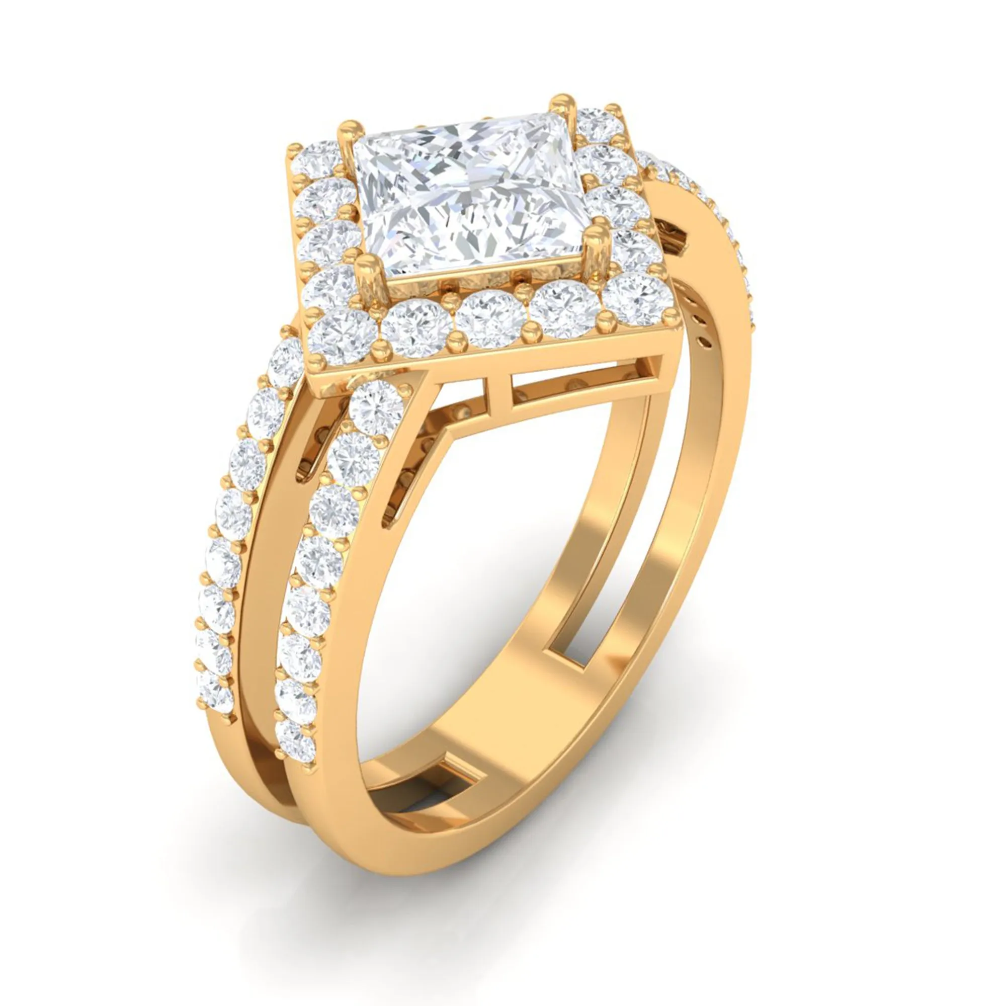 2.50 CT Princess Cut Zircon Double Engagement Band Ring