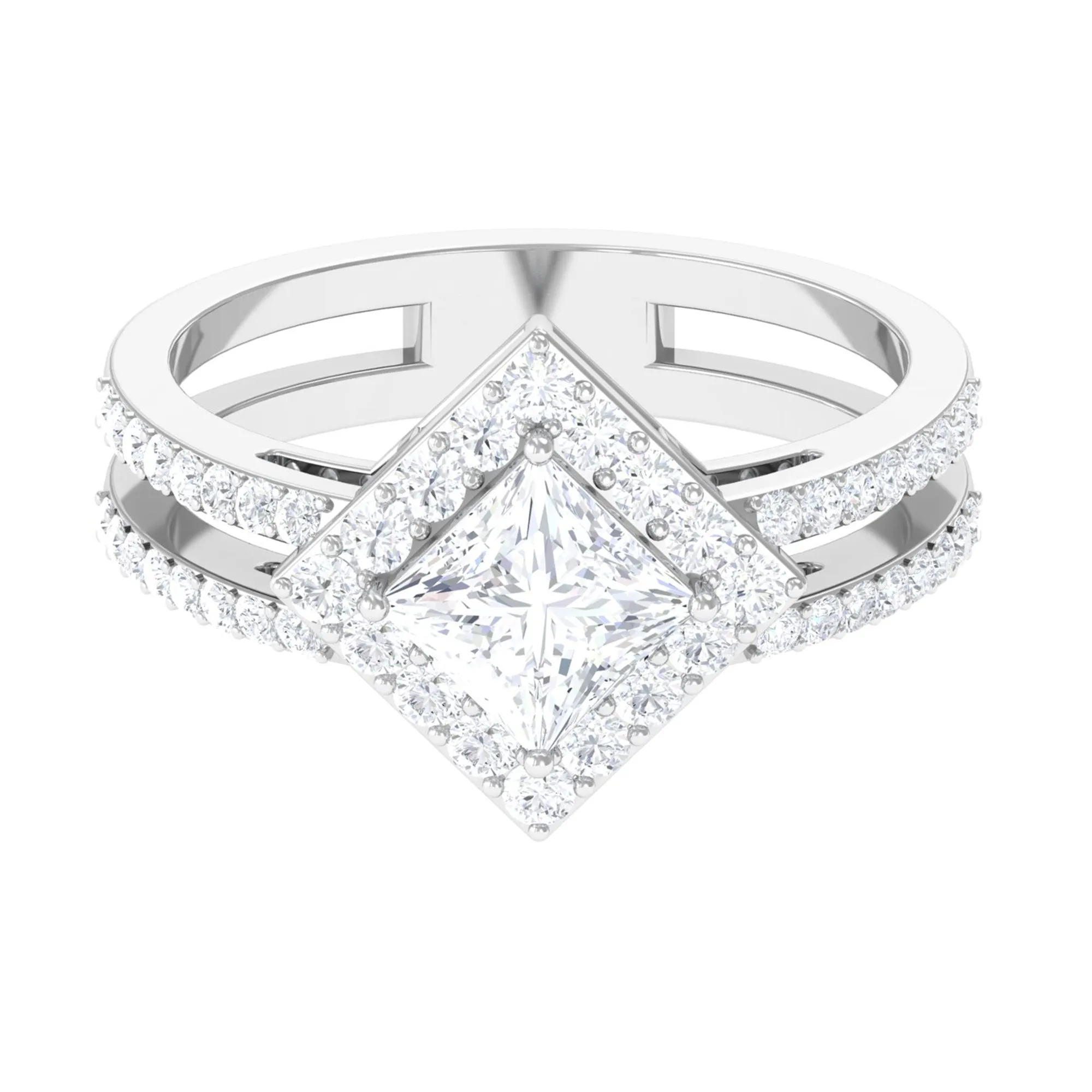 2.50 CT Princess Cut Zircon Double Engagement Band Ring