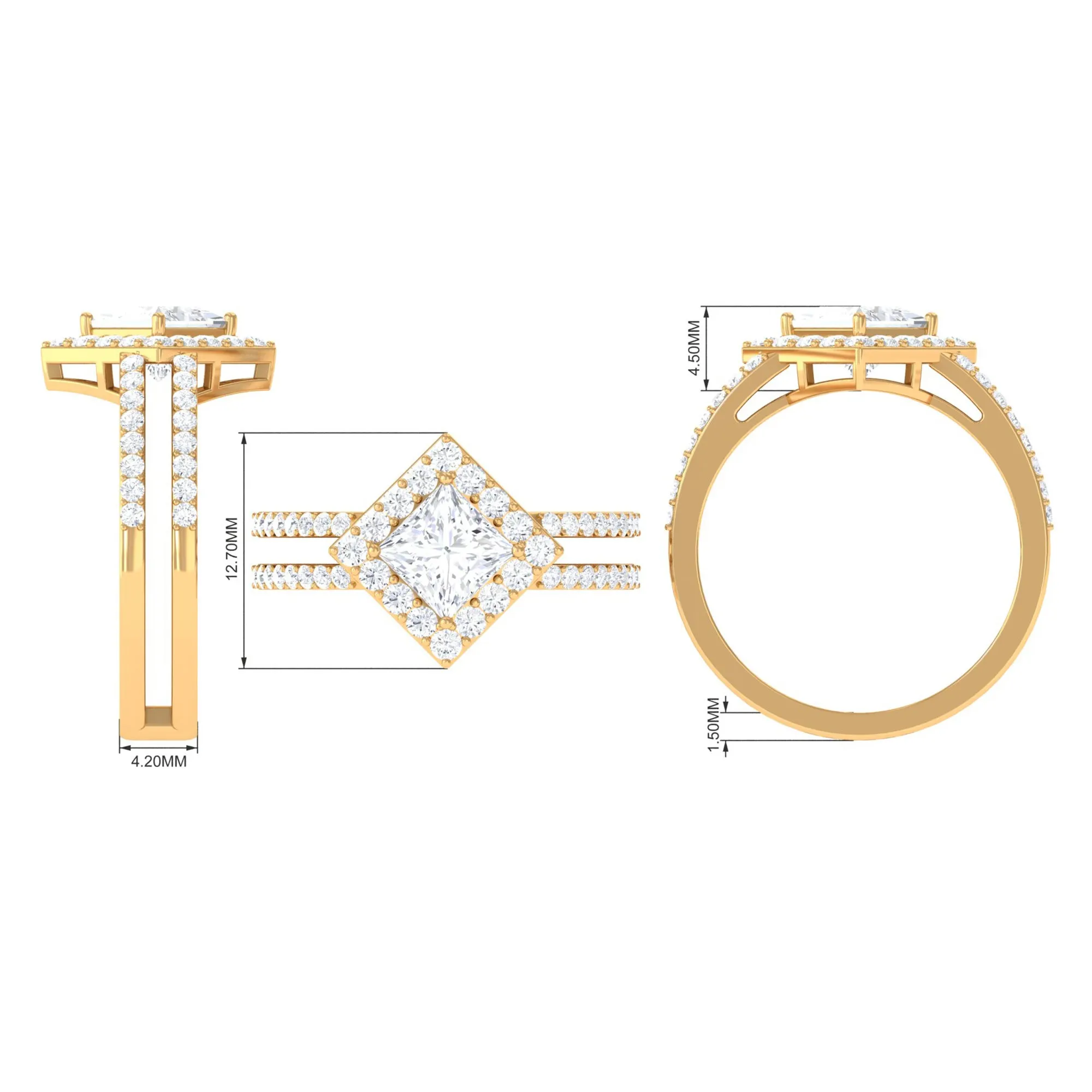 2.50 CT Princess Cut Zircon Double Engagement Band Ring
