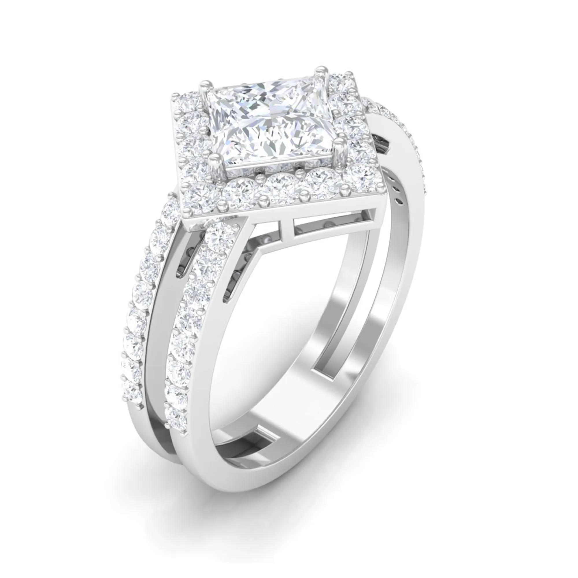 2.50 CT Princess Cut Zircon Double Engagement Band Ring