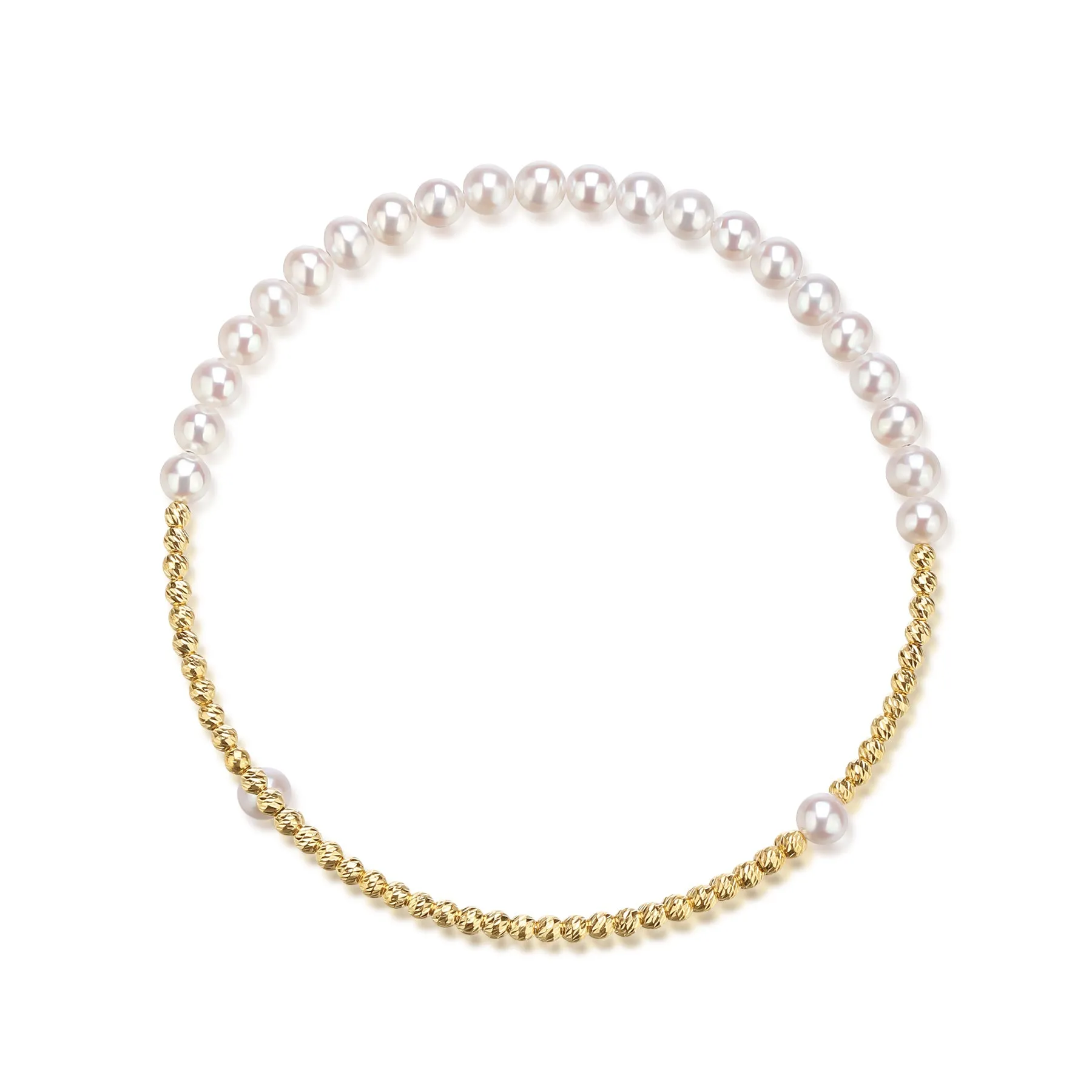 3-4mm Freshwater Pearl Beaded Bracelet 18K Gold