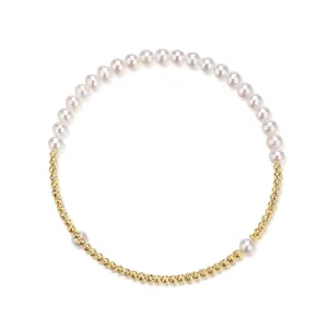 3-4mm Freshwater Pearl Beaded Bracelet 18K Gold