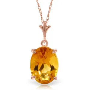 3.12 Carat 14K Solid Rose Gold Solo Oval Citrine Necklace