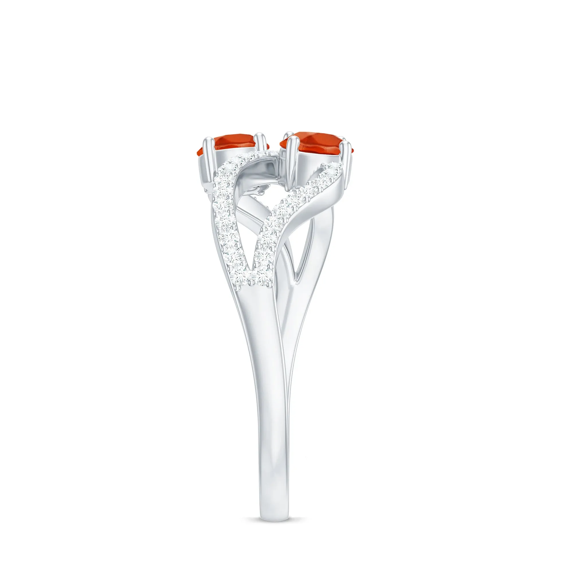 3/4 CT Minimal Fire Opal and Diamond Engagement Ring