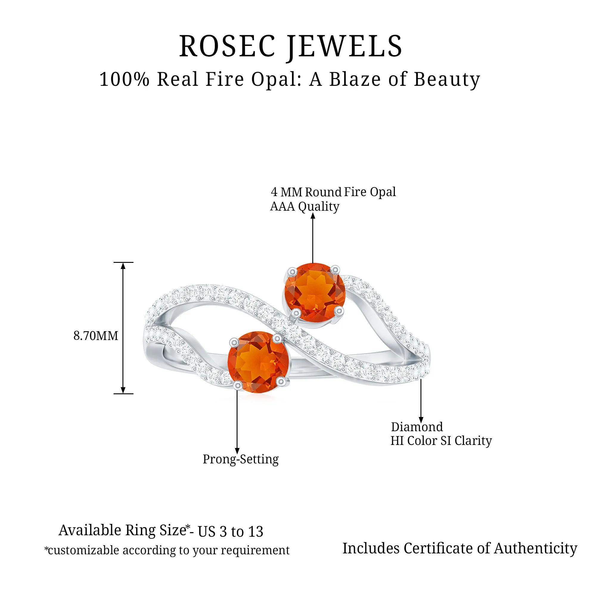 3/4 CT Minimal Fire Opal and Diamond Engagement Ring