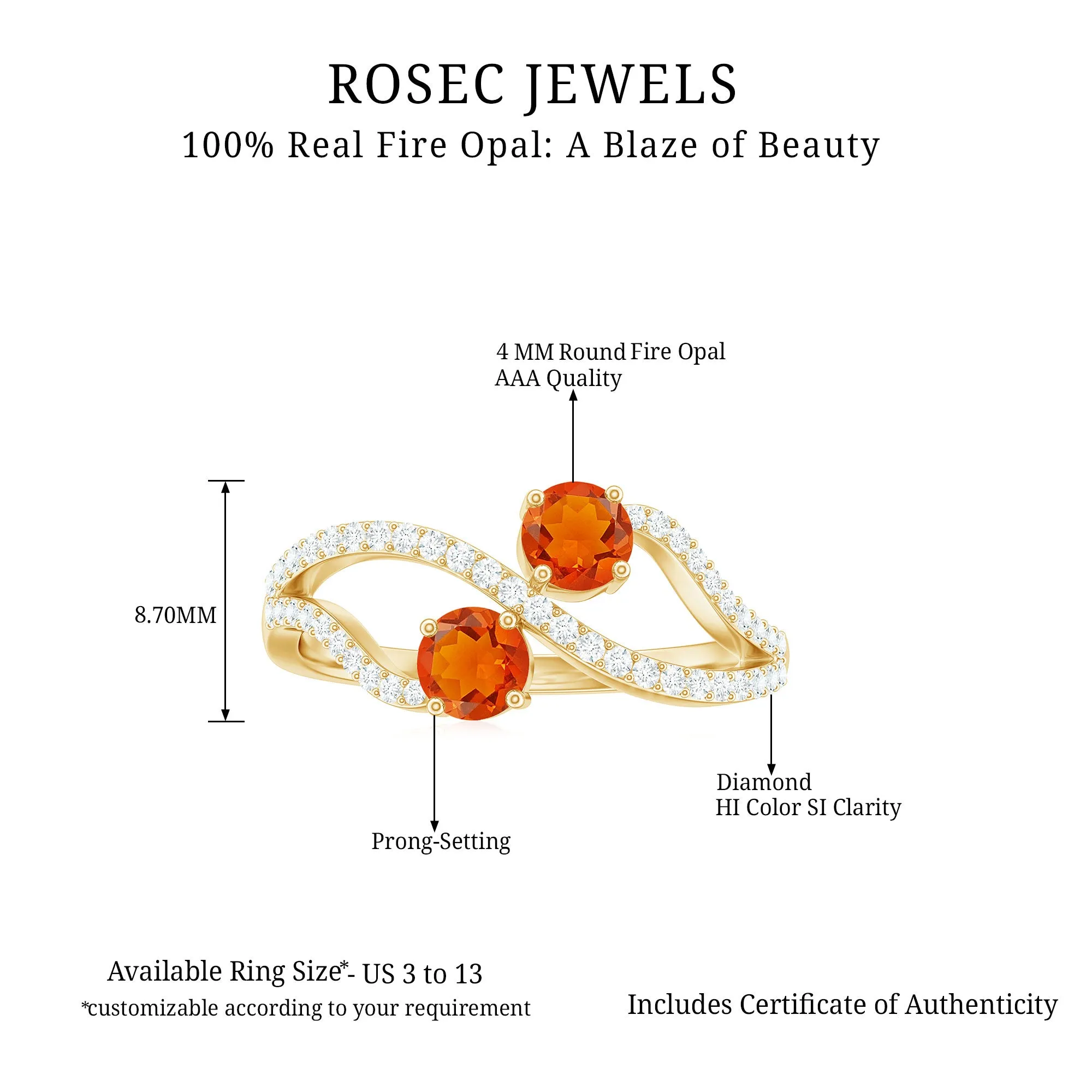 3/4 CT Minimal Fire Opal and Diamond Engagement Ring