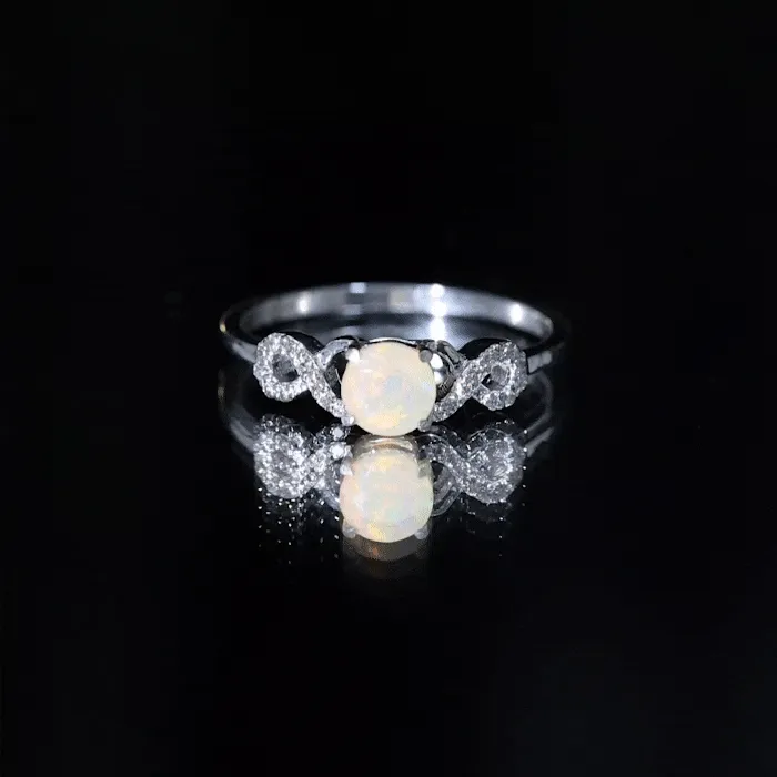 3/4 CT Round Ethiopian Opal Infinity Engagement Ring with Diamond