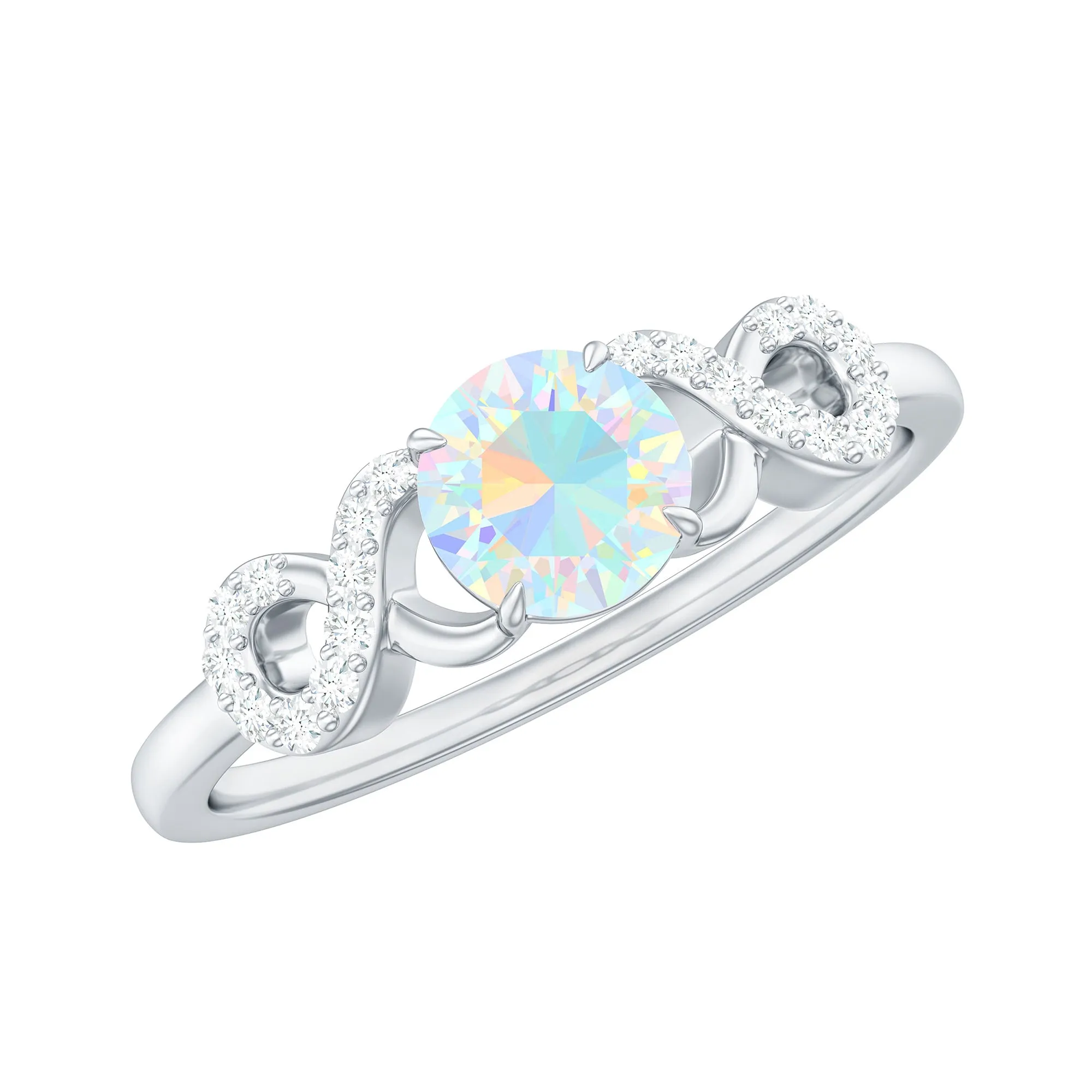 3/4 CT Round Ethiopian Opal Infinity Engagement Ring with Diamond