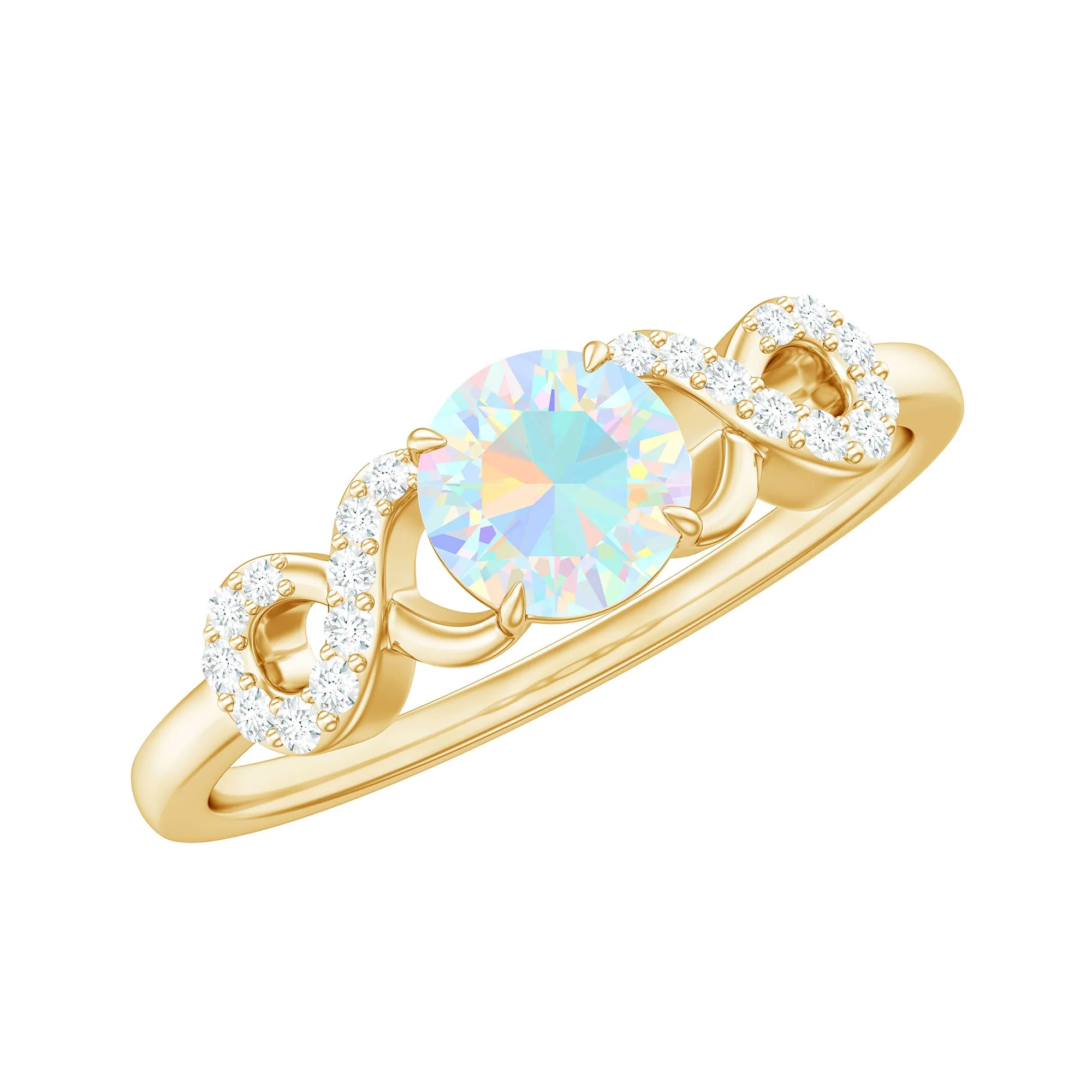 3/4 CT Round Ethiopian Opal Infinity Engagement Ring with Diamond