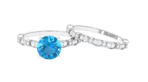 3.50 CT Wedding and Engagement Ring Set with Swiss Blue Topaz and Moissanite