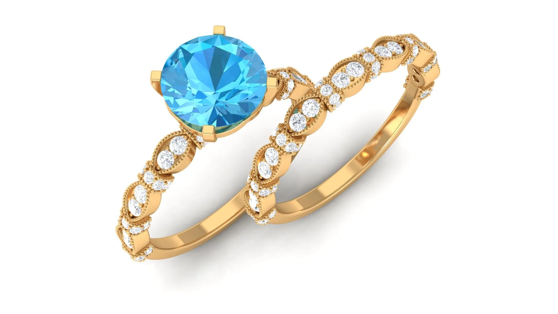 3.50 CT Wedding and Engagement Ring Set with Swiss Blue Topaz and Moissanite