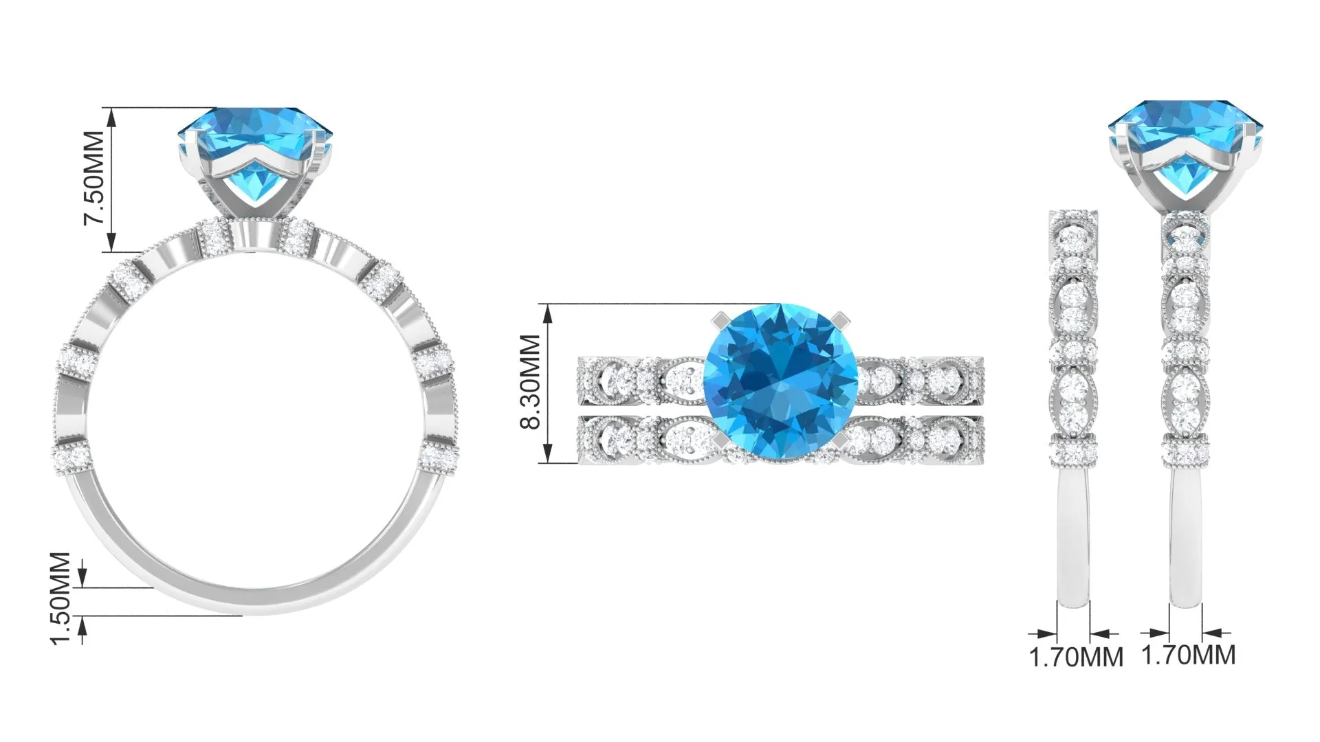 3.50 CT Wedding and Engagement Ring Set with Swiss Blue Topaz and Moissanite