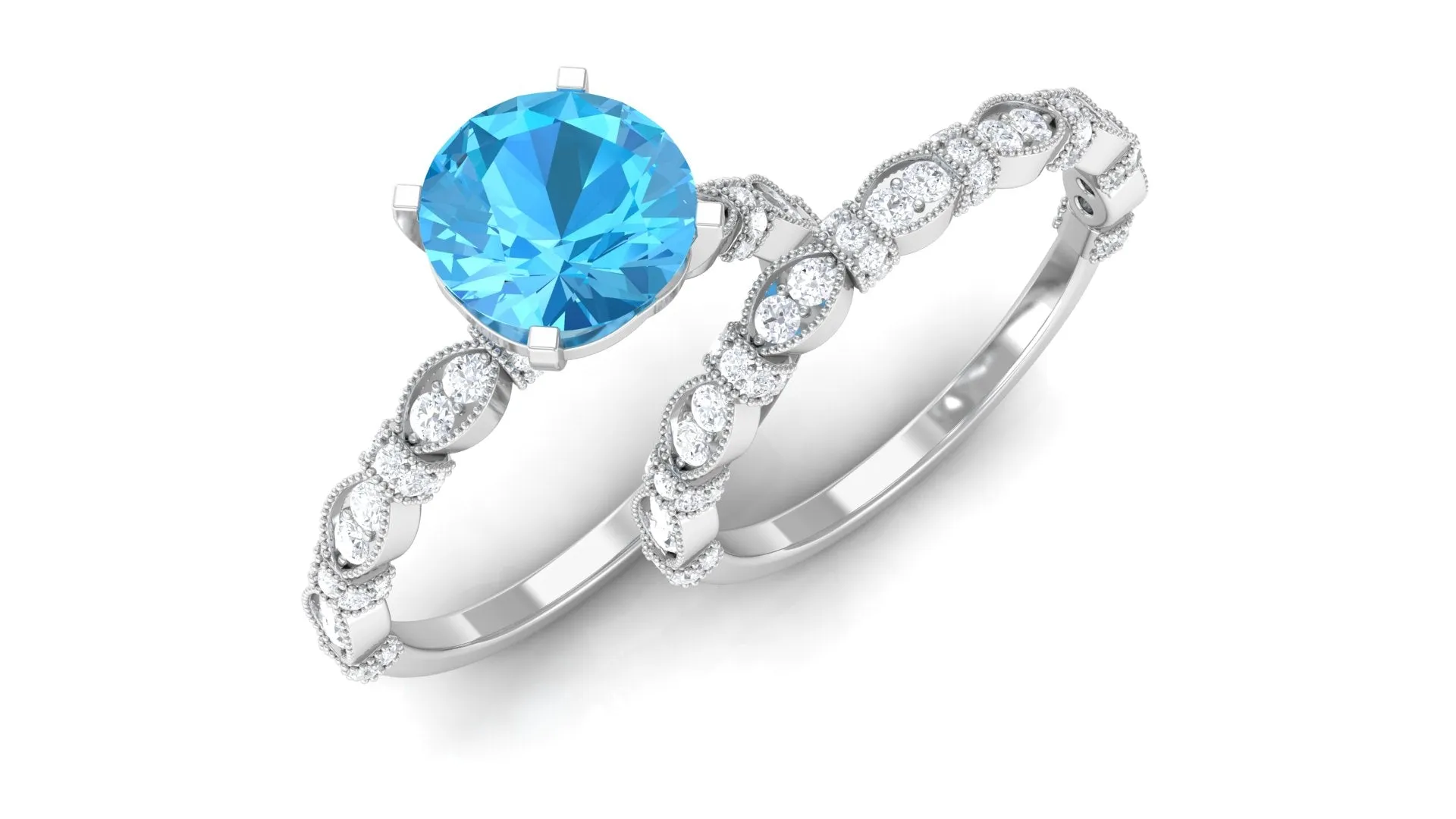 3.50 CT Wedding and Engagement Ring Set with Swiss Blue Topaz and Moissanite