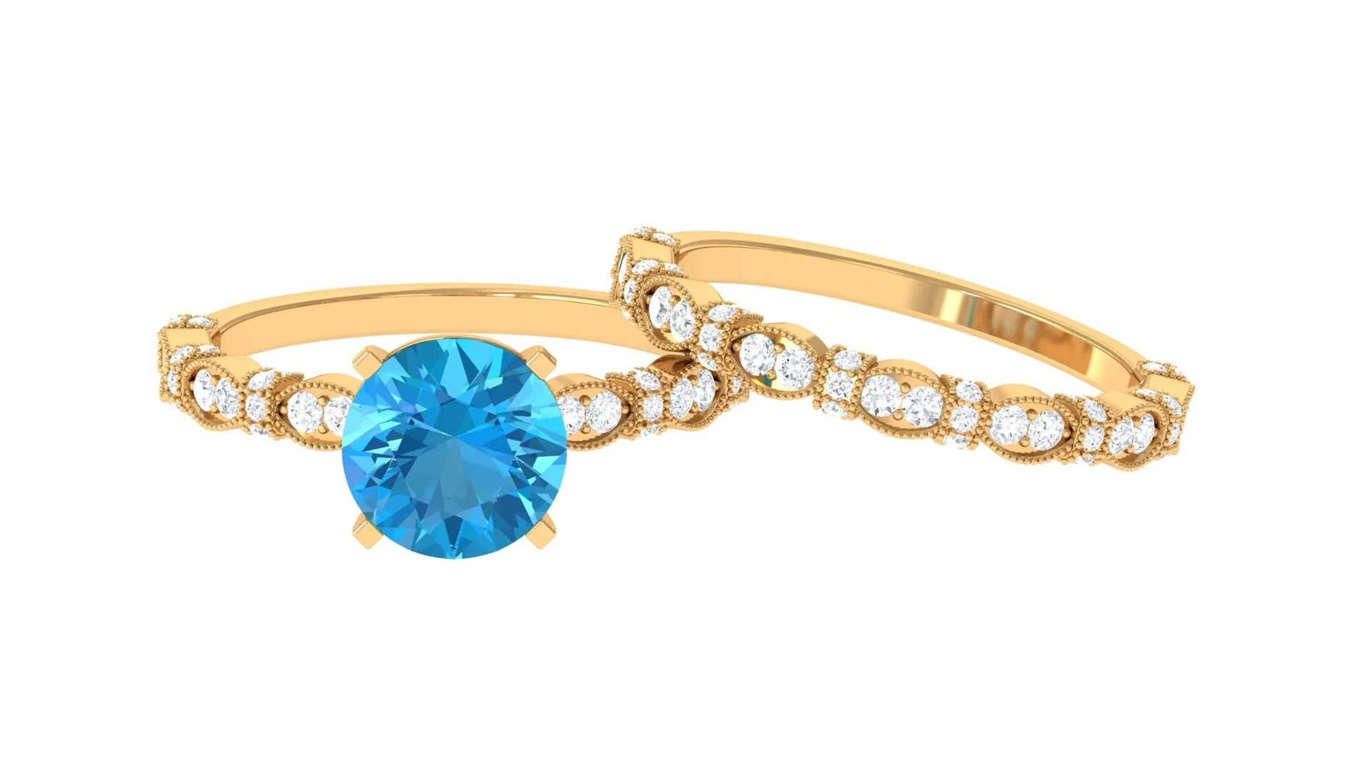 3.50 CT Wedding and Engagement Ring Set with Swiss Blue Topaz and Moissanite