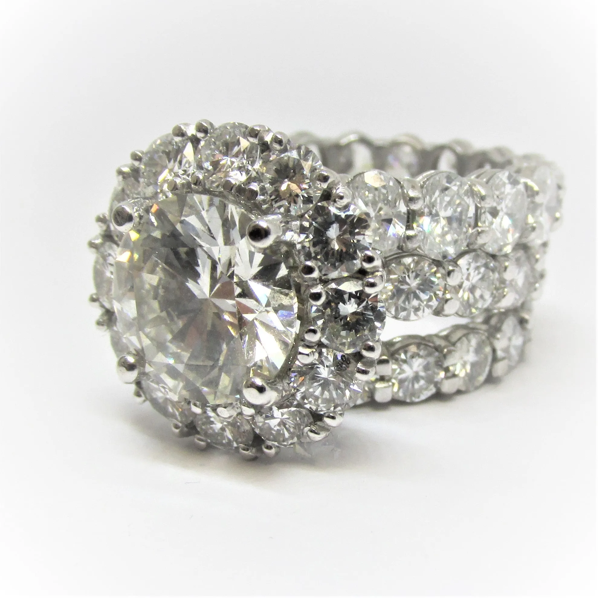4 Carat Round Diamond Engagement Ring and Eternity Band 18K