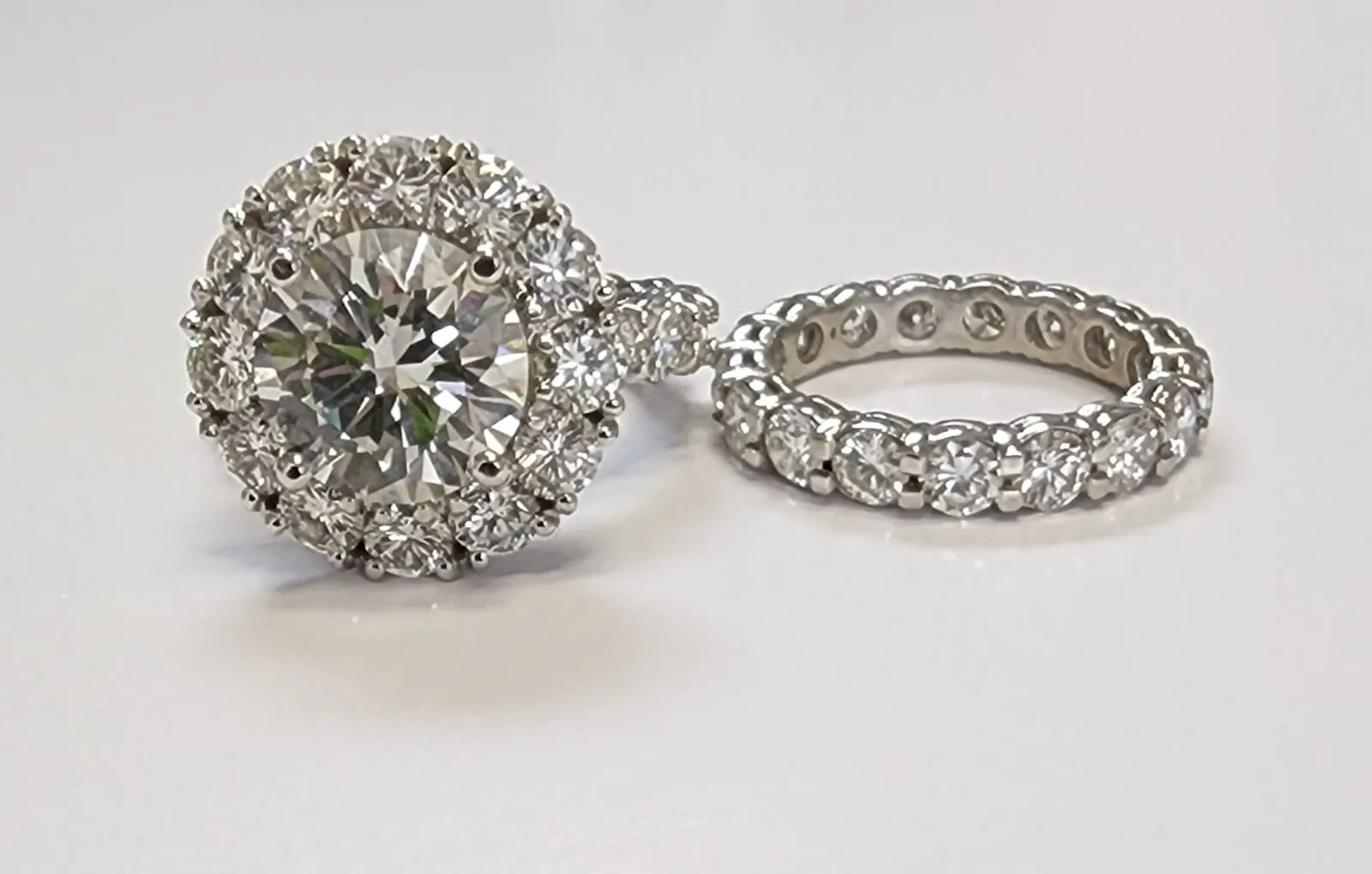 4 Carat Round Diamond Engagement Ring and Eternity Band 18K