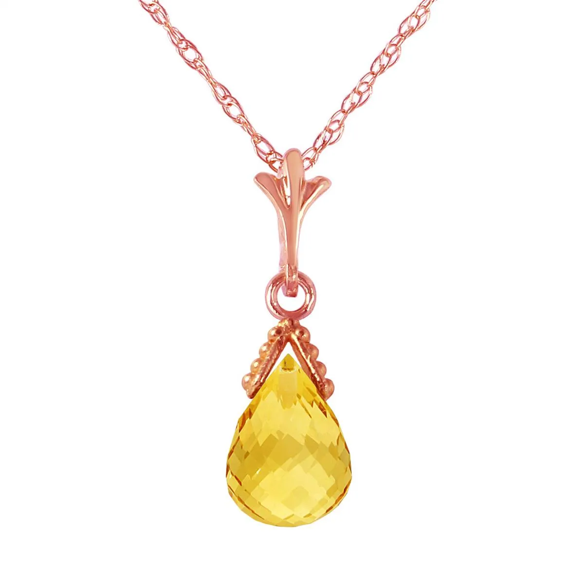 4.5 Carat 14K Solid Rose Gold Necklace Briolette Citrine