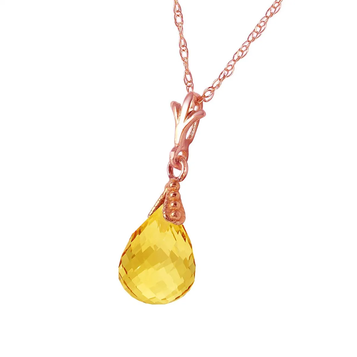 4.5 Carat 14K Solid Rose Gold Necklace Briolette Citrine