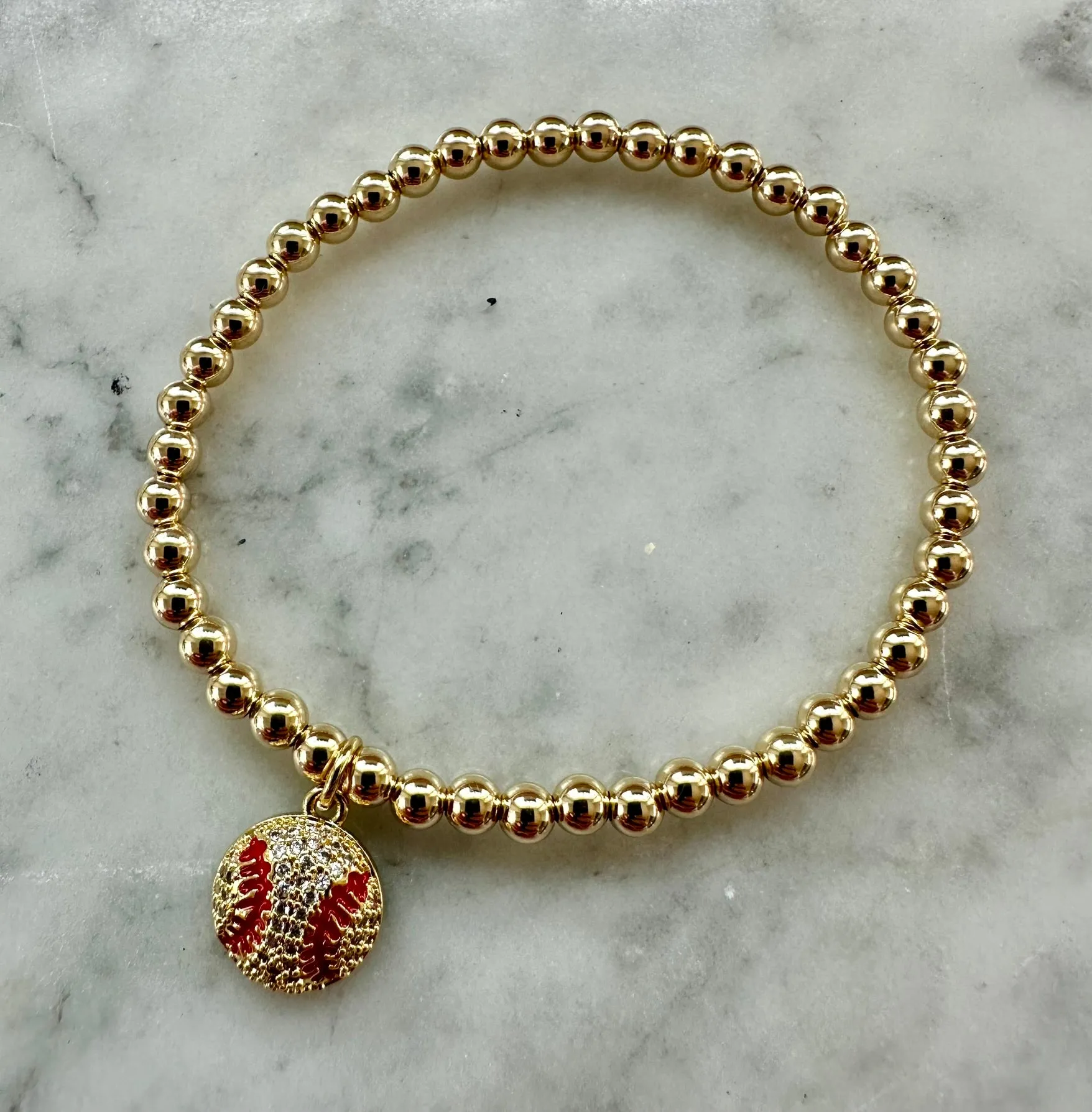 4mm Bead Stretch Bracelet with Matching Cubic Zirconia Sports Charm