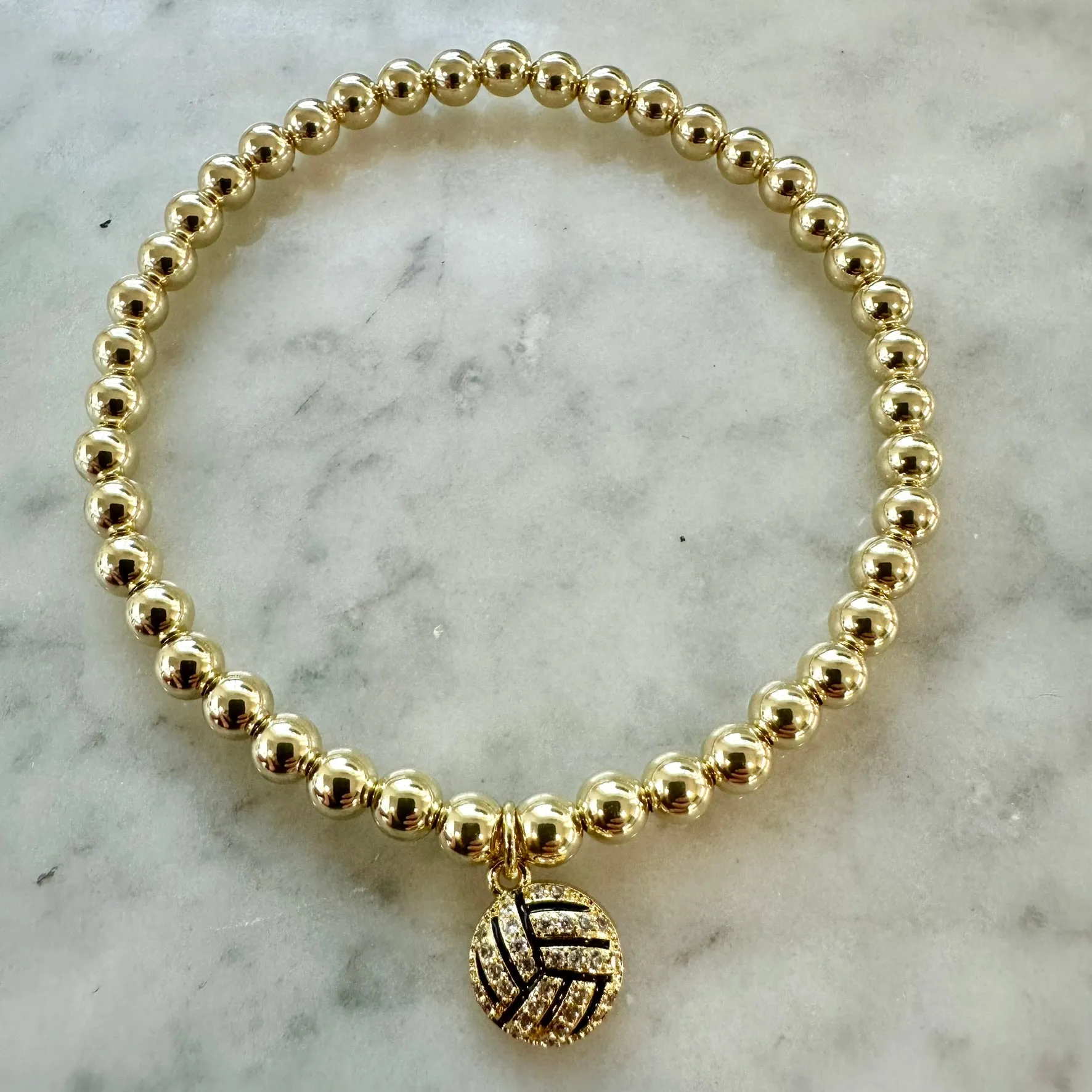 4mm Bead Stretch Bracelet with Matching Cubic Zirconia Sports Charm