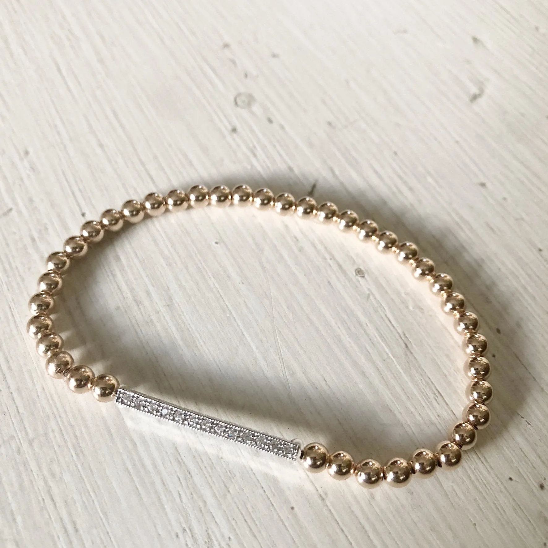 4mm Bead Stretch Bracelet with Sterling Silver/Cubic Zirconia Bar