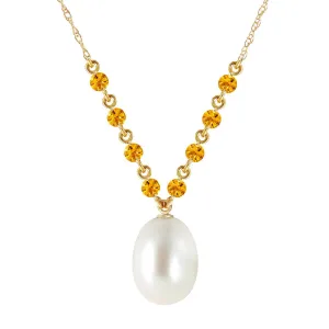 5 Carat 14K Solid Yellow Gold Necklace Natural Citrine Pearl