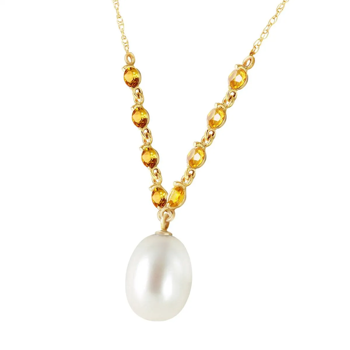 5 Carat 14K Solid Yellow Gold Necklace Natural Citrine Pearl