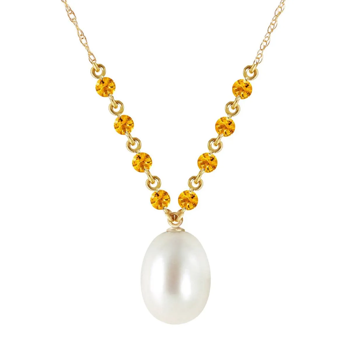 5 Carat 14K Solid Yellow Gold Necklace Natural Citrine Pearl