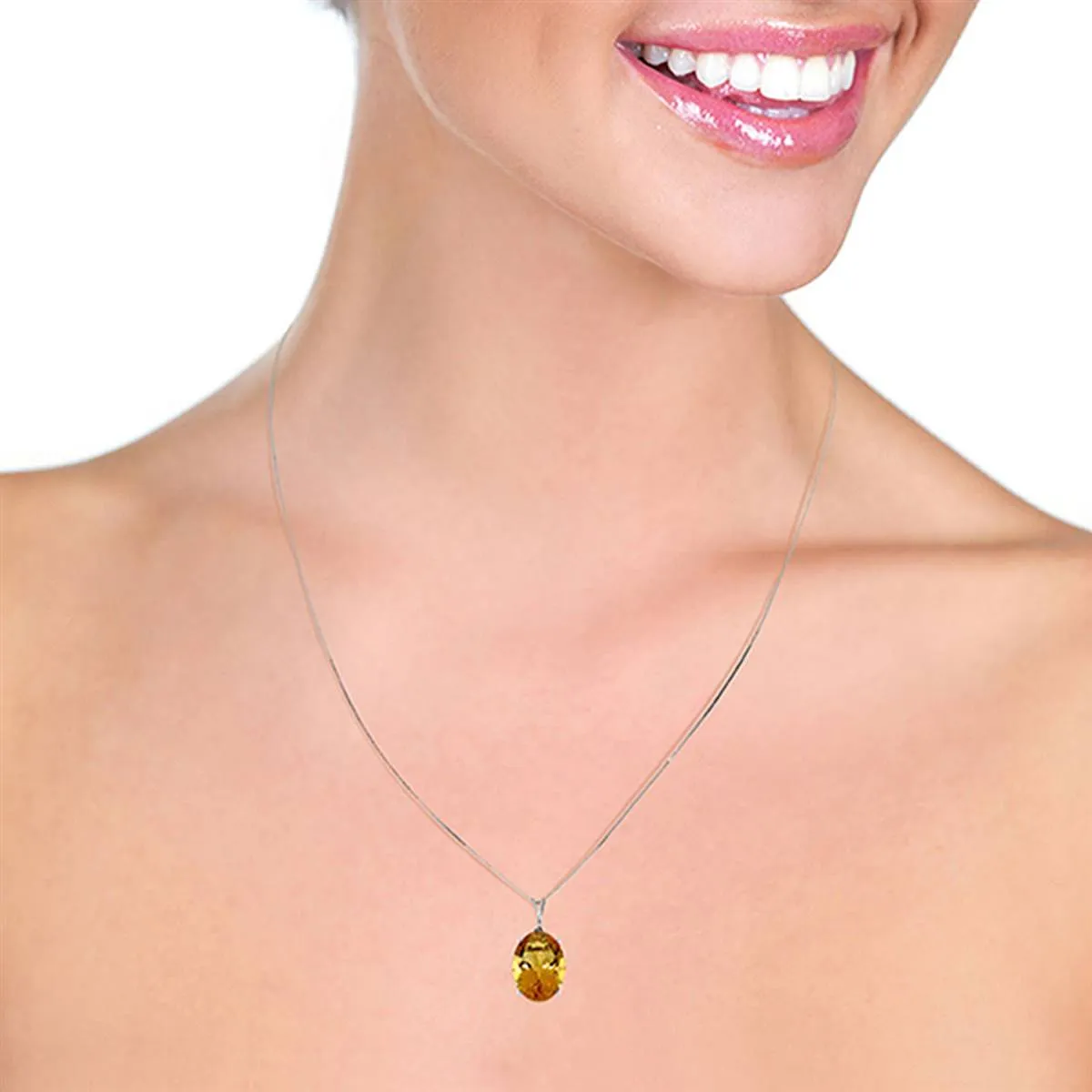 6 Carat 14K Solid White Gold Necklace Oval Citrine