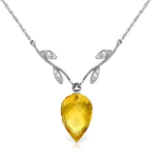 9.52 Carat 14K Solid White Gold Necklace Diamond Briolette Citrine