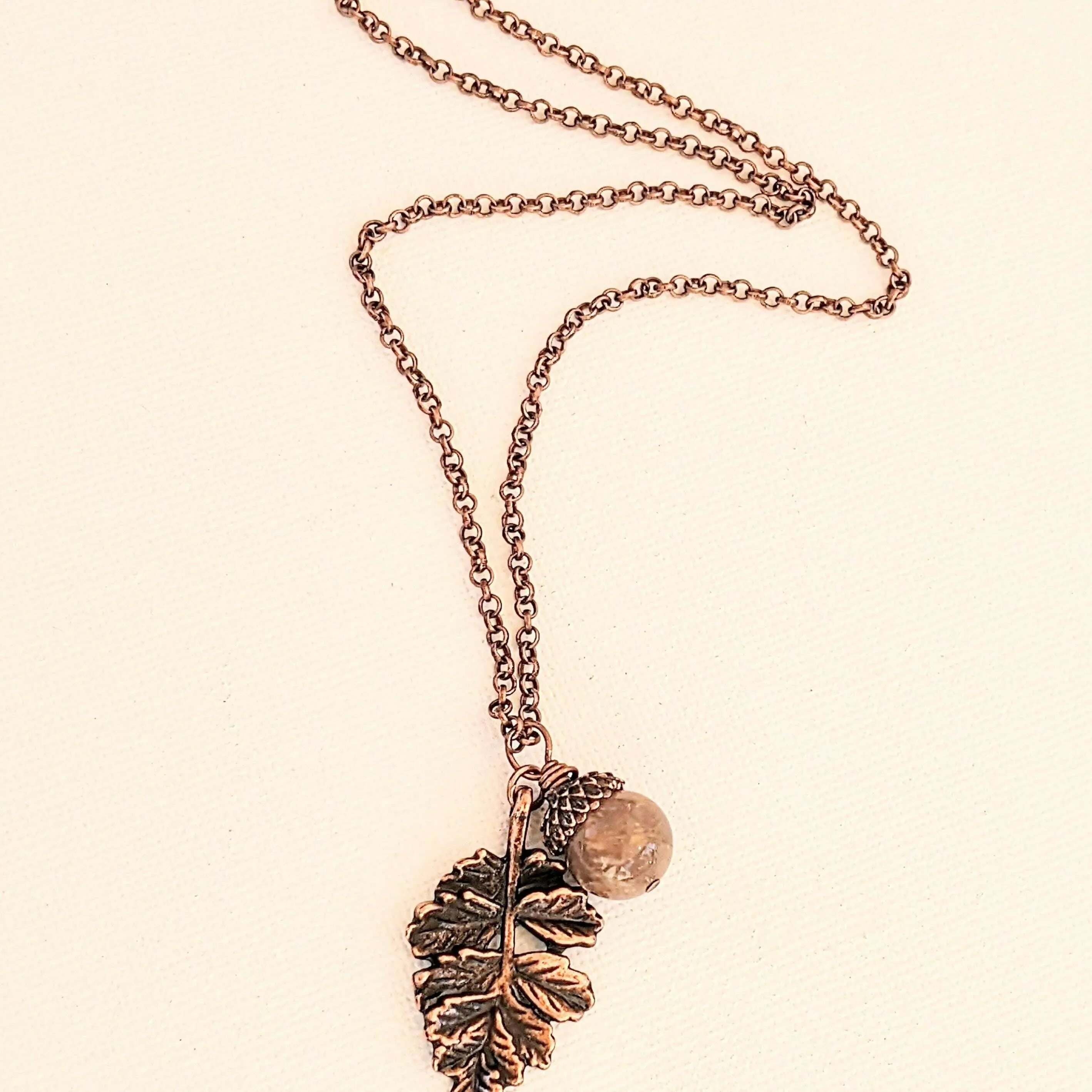 Acorn Oak Leaf Necklace, Antique Copper