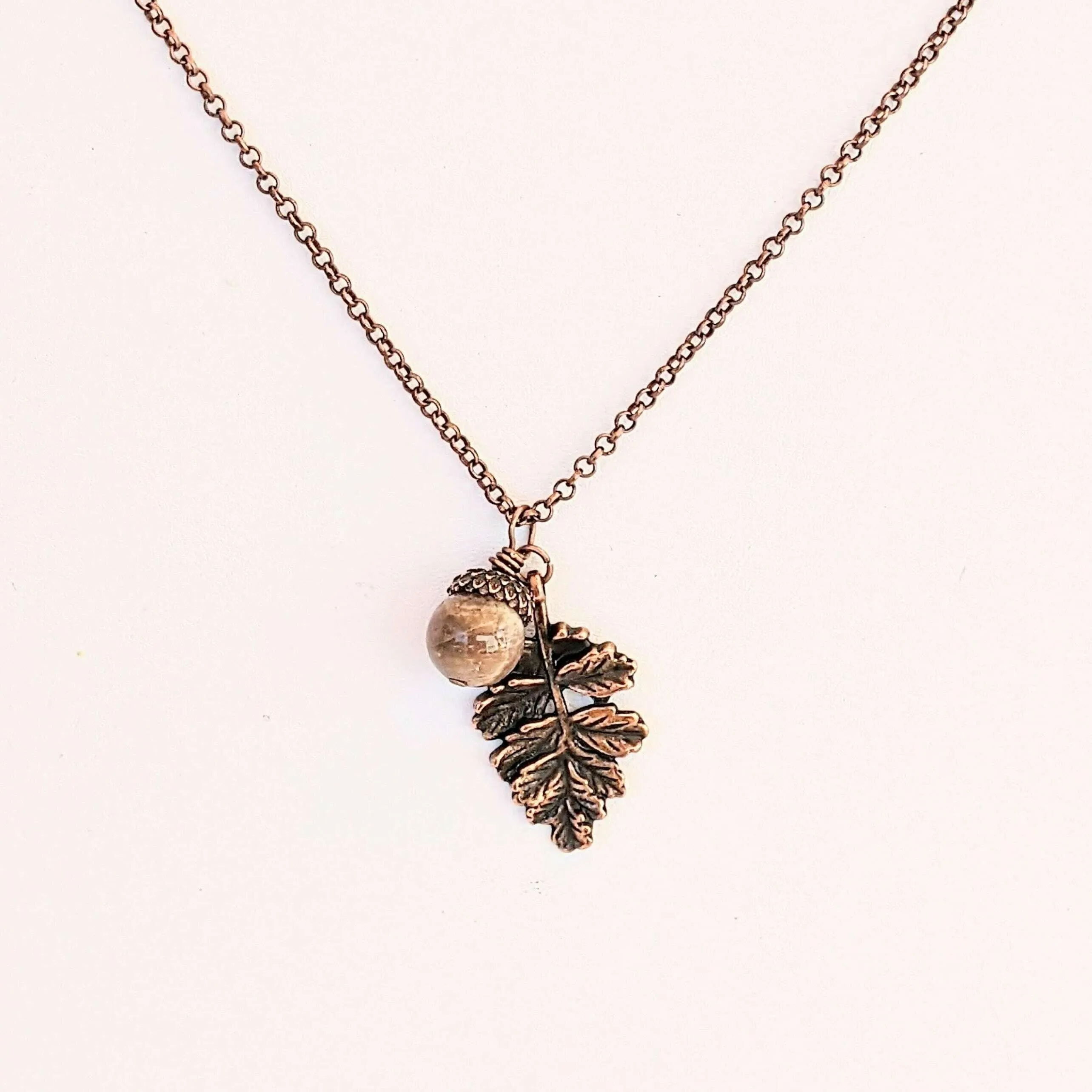 Acorn Oak Leaf Necklace, Antique Copper