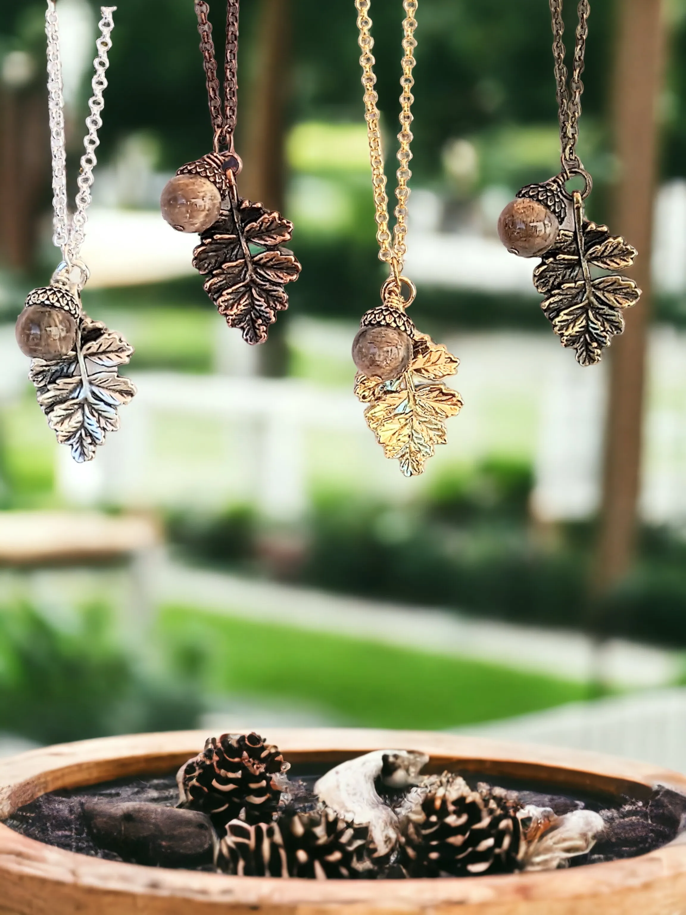 Acorn Oak Leaf Necklace, Antique Copper