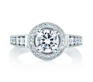 A.JAFFE ART DECO CLASSIC MILGRAIN HALO SET ENGAGEMENT RING 0.93            (not including center st