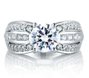 A.JAFFE ART DECO SIGNATURE THREE ROW ENGAGEMENT RING 0.88             (not including center stone)