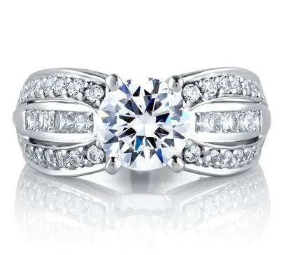 A.JAFFE ART DECO SIGNATURE THREE ROW ENGAGEMENT RING 0.88             (not including center stone)